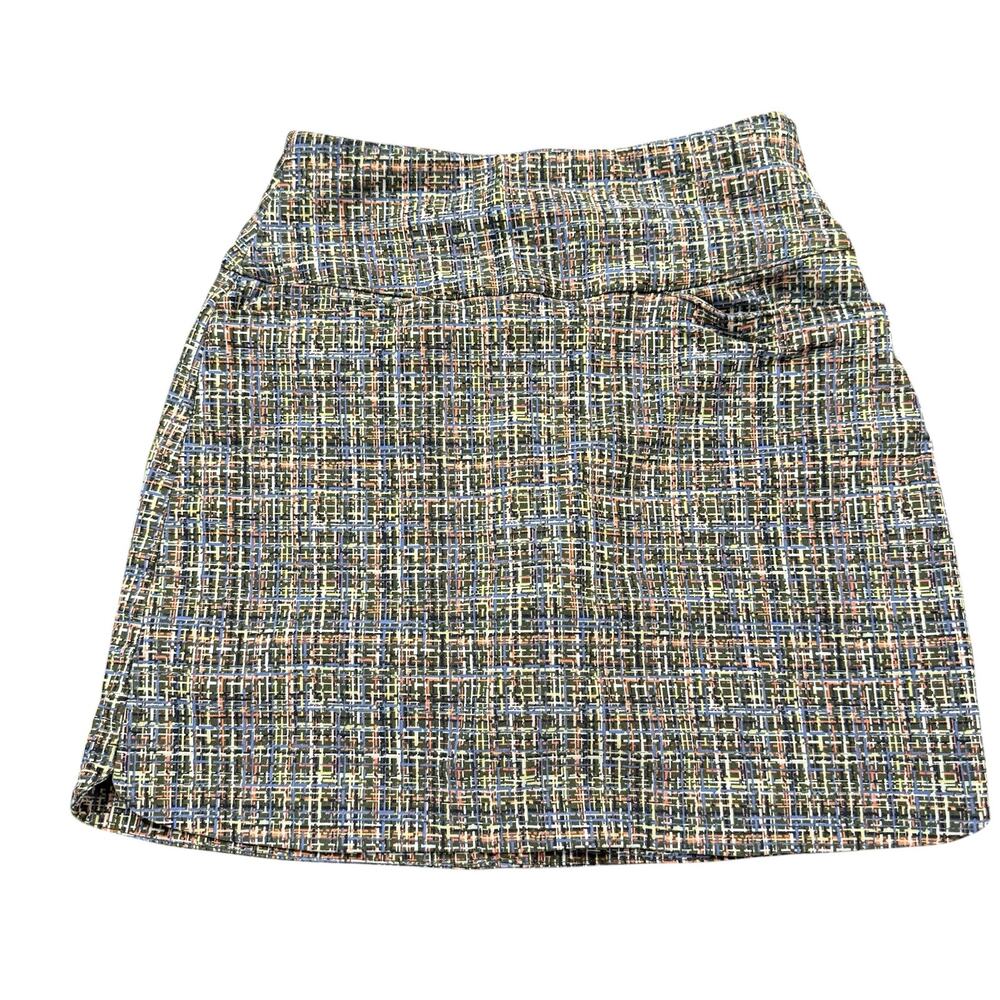 Lady Hagen Women’s golf skort, blue pink gray abstract plaid stretch XS